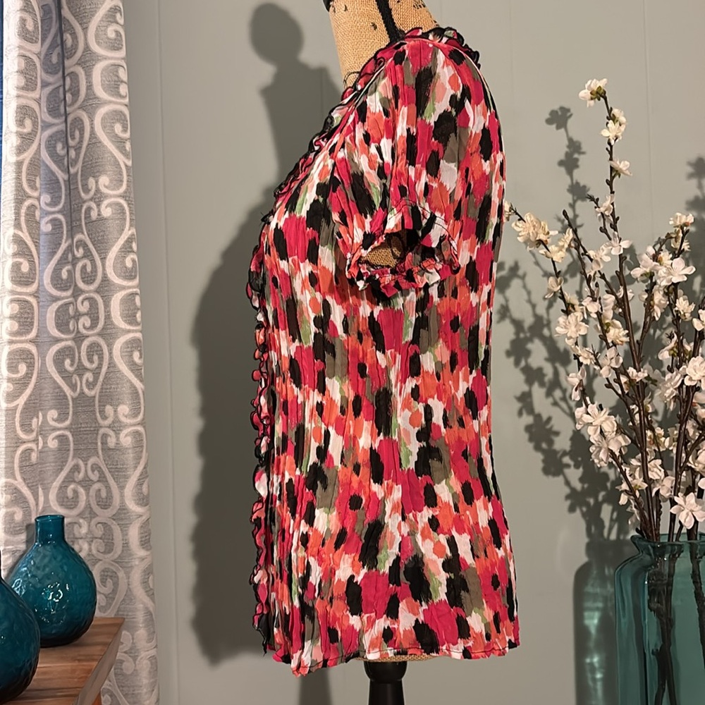 Style & Co Abstract Floral Crinkle Ruffle Blouse - Picture 4 of 9